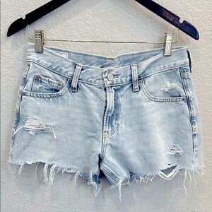 Distressed Light Blue Denim Shorts